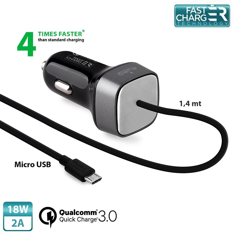 Puro Qualcomm car charger 18W + micro-usb cable